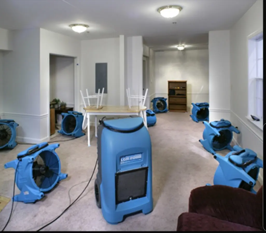 Air movers and dehumidifier setup for Water Damage Restoration in Cambria